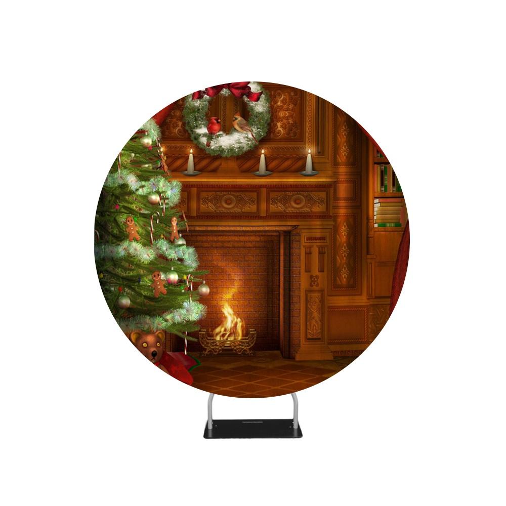 Schoorsteen Kerst Foto Achtergrond Cirkel Achtergrondstandaard