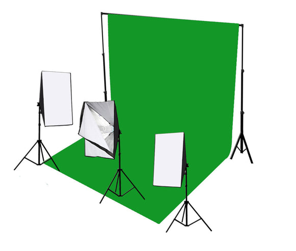 3-kops 750W continu softbox-set met chroma key-achtergrond