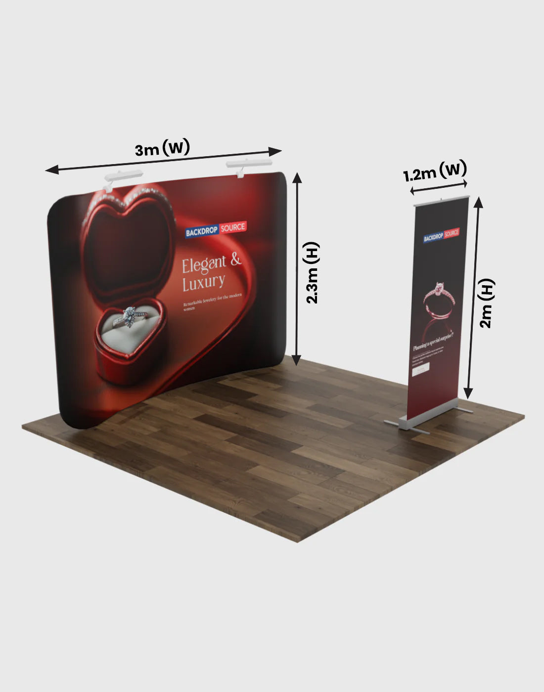 3m x 3m standset met achterwand en oprolbare bannerstandaard