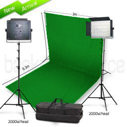 2-kops 2000W tweekleurige LED-videoverlichtingsset met Chromakey-achtergrond en ondersteuningssysteem