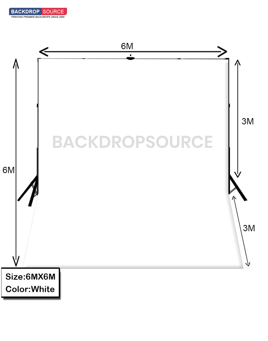 6 m B x 6 m H Wit/zwarte achtergrond met een achtergrondstandaard