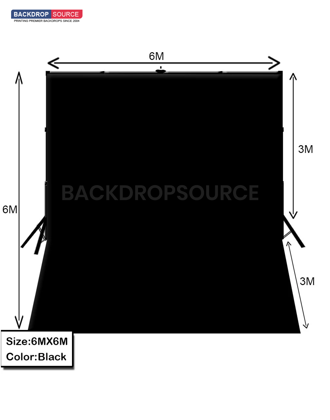 6 m B x 6 m H Wit/zwarte achtergrond met een achtergrondstandaard