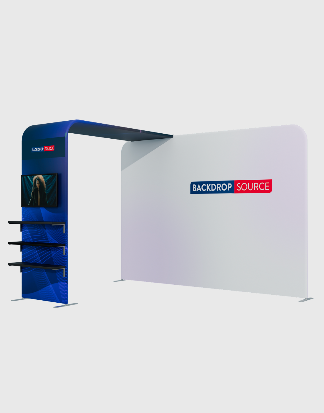 L-vormig display met plank en tv-rek