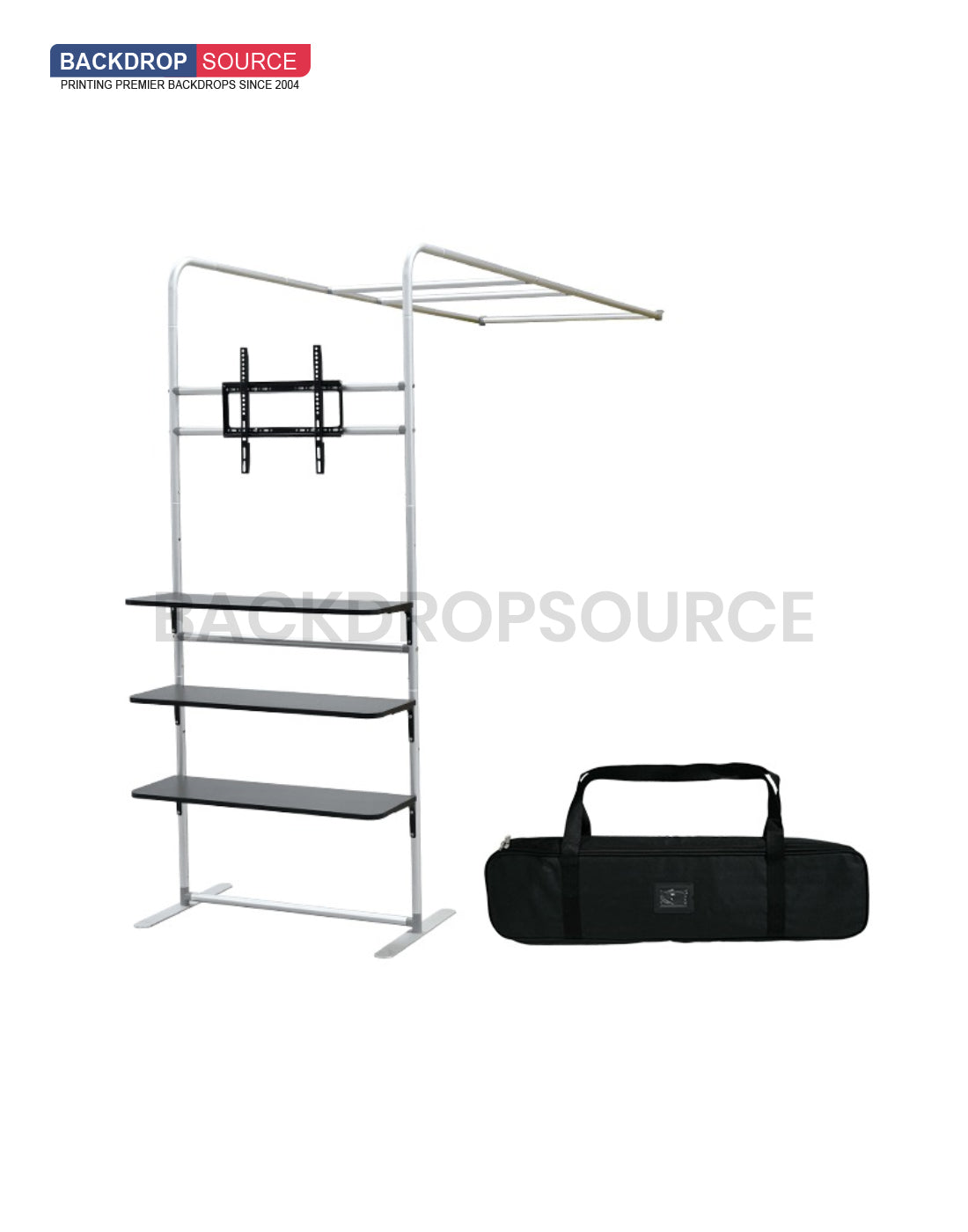 L-vormig display met plank en tv-rek