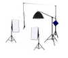 3-kops 750W continue studiosoftbox-apparatuurset met studioachtergrond en boomarm