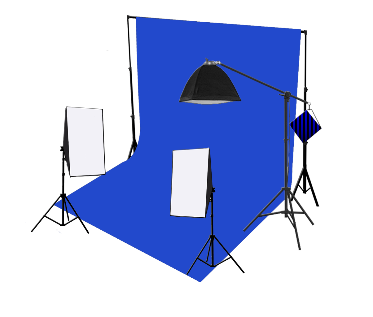 3-kops 750W continue softbox studioverlichting met studioachtergrond en boomarm-apparatuurkit
