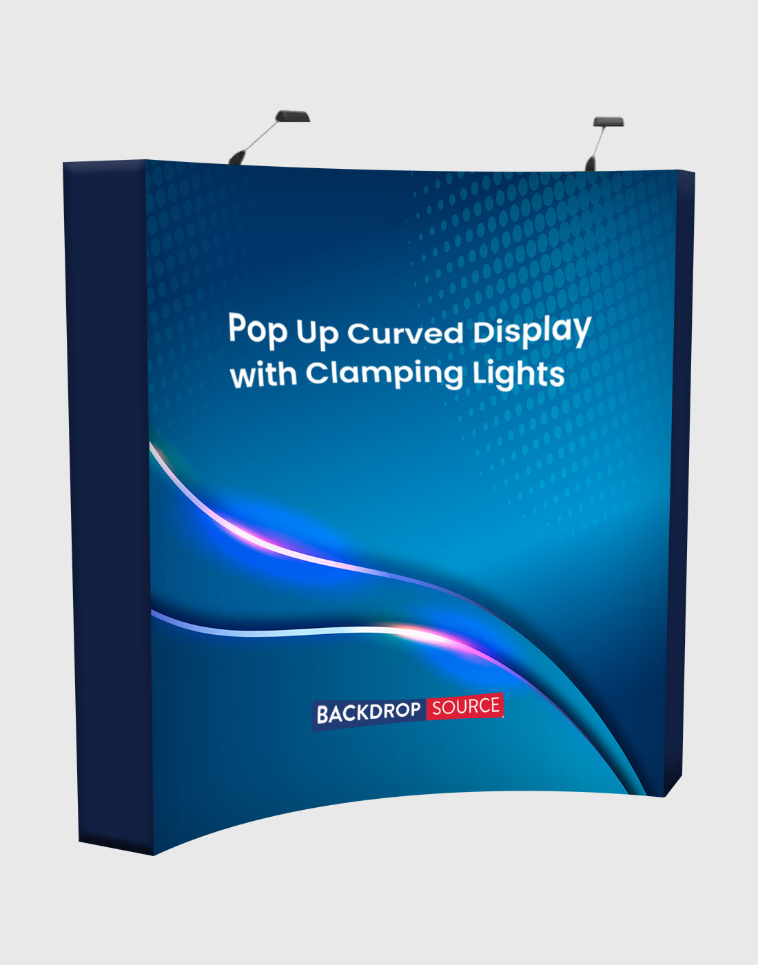 Pop-up gebogen achterwandset met klemlampen