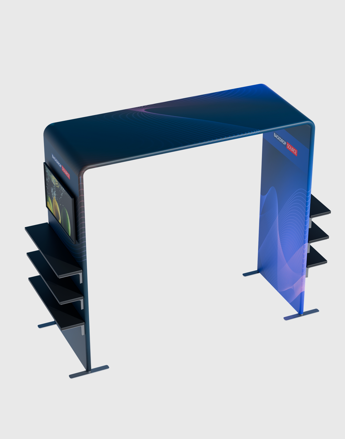 Vierkante boogdisplay met plank en tv-rek