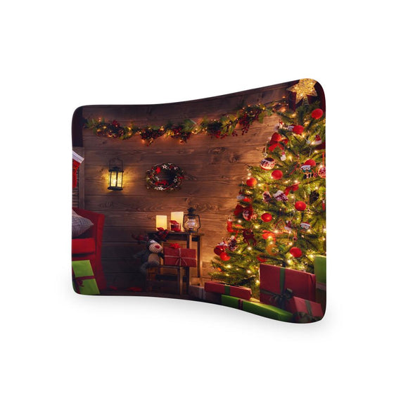 Prachtige woonkamer versierd voor Kerstmis GEBOGEN SPANNING STOF MEDIAWAND