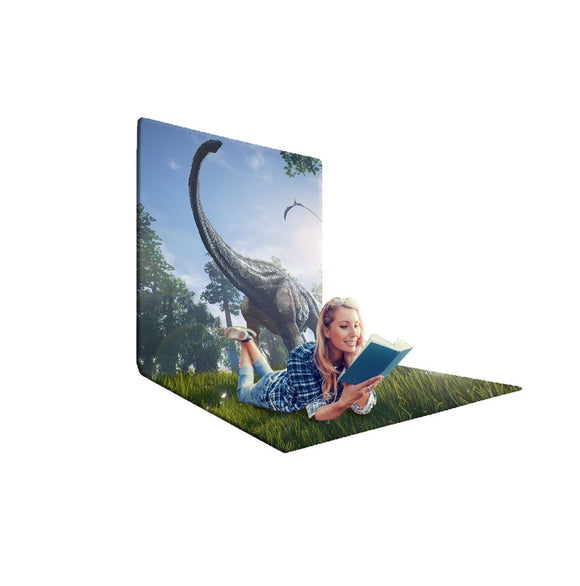 Realistische 3D-ontwerpachtergrond met L-vormige achterwand