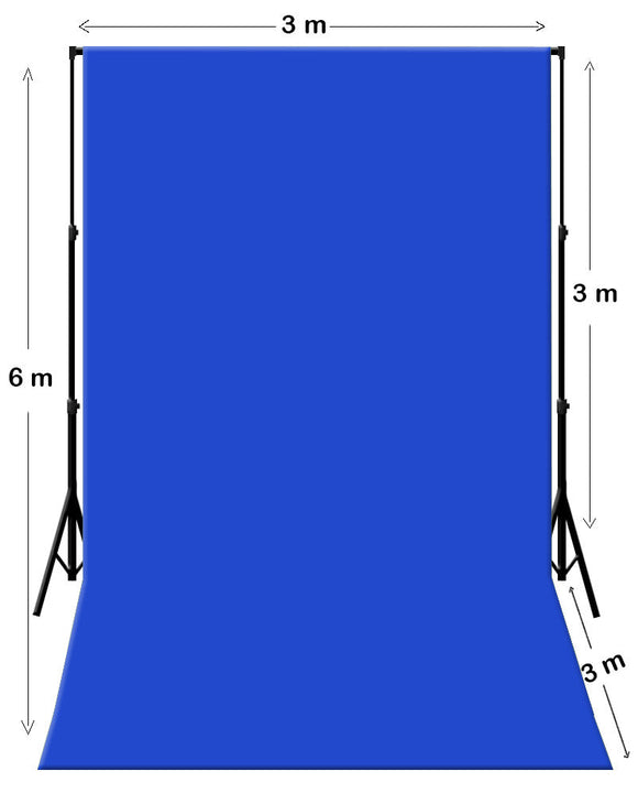 3 m B x 6 m H Blauwe fotografie mousseline achtergrond met achtergrondstandaard