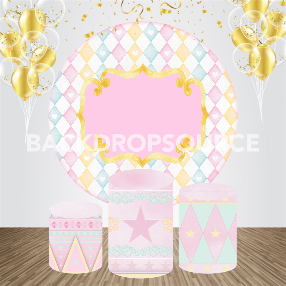 Roze en blauwe ronde achtergrondset voor evenementen en feestjes
