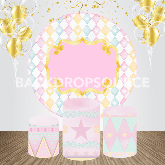 Roze en blauwe ronde achtergrondset voor evenementen en feestjes