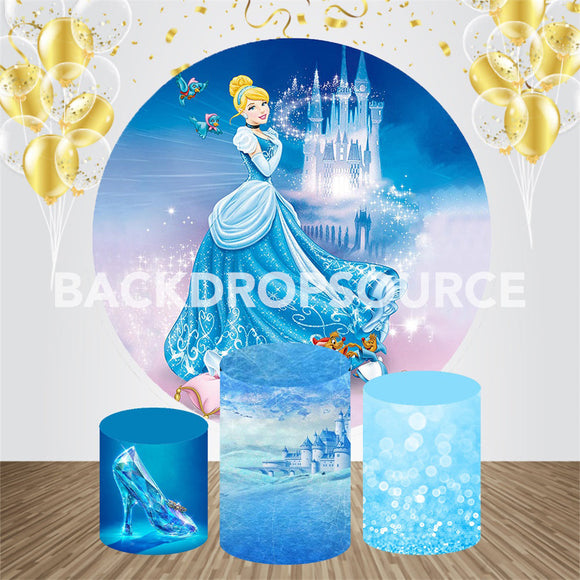 Blauwe glitterprinses-evenementenfeest ronde achtergrondset
