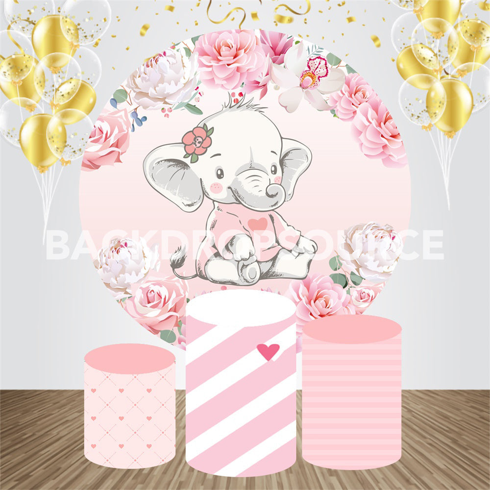 Roze thema baby olifant evenement ronde achtergrondset