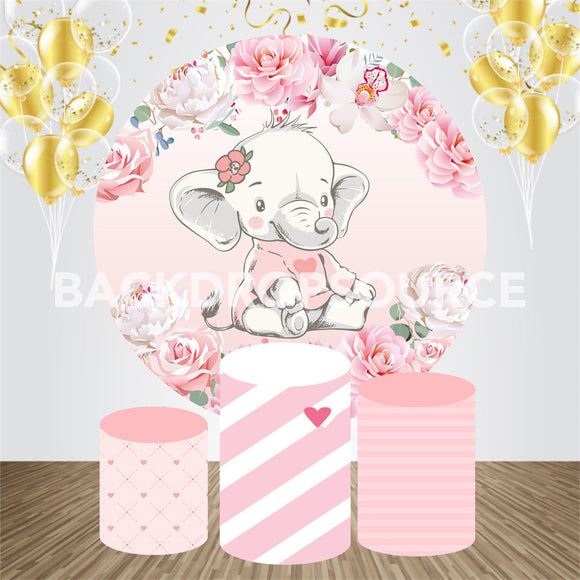 Roze thema baby olifant evenement ronde achtergrondset