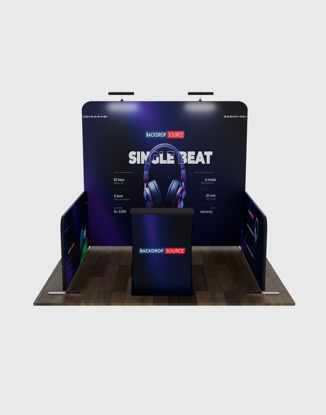Ultieme 3mx3m standset met achterwand, zijwanden, balie en verlichting