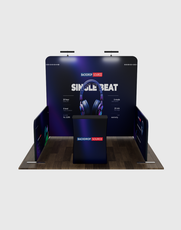 Ultieme 3mx3m standset met achterwand, zijwanden, balie en verlichting