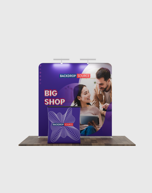 3m x 3m rechte Exhibit Pro 3-in-1 displaykit met harde podiumkoffer