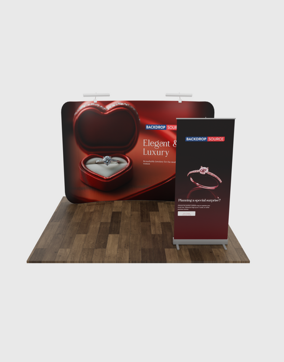 3m x 3m standset met achterwand en oprolbare bannerstandaard