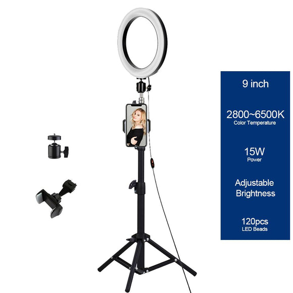 9 inch 15W videotafel, desktop, beauty make-up, LED selfie ringlamp met statief