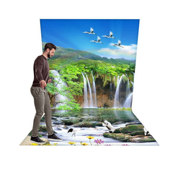 Waterval Realistisch 3D-ontwerp Achtergrond L-vormige achterwand