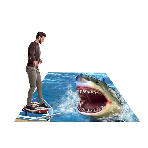 Realistische 3D-achtergrond met haaienmotief en L-vormige achterwand