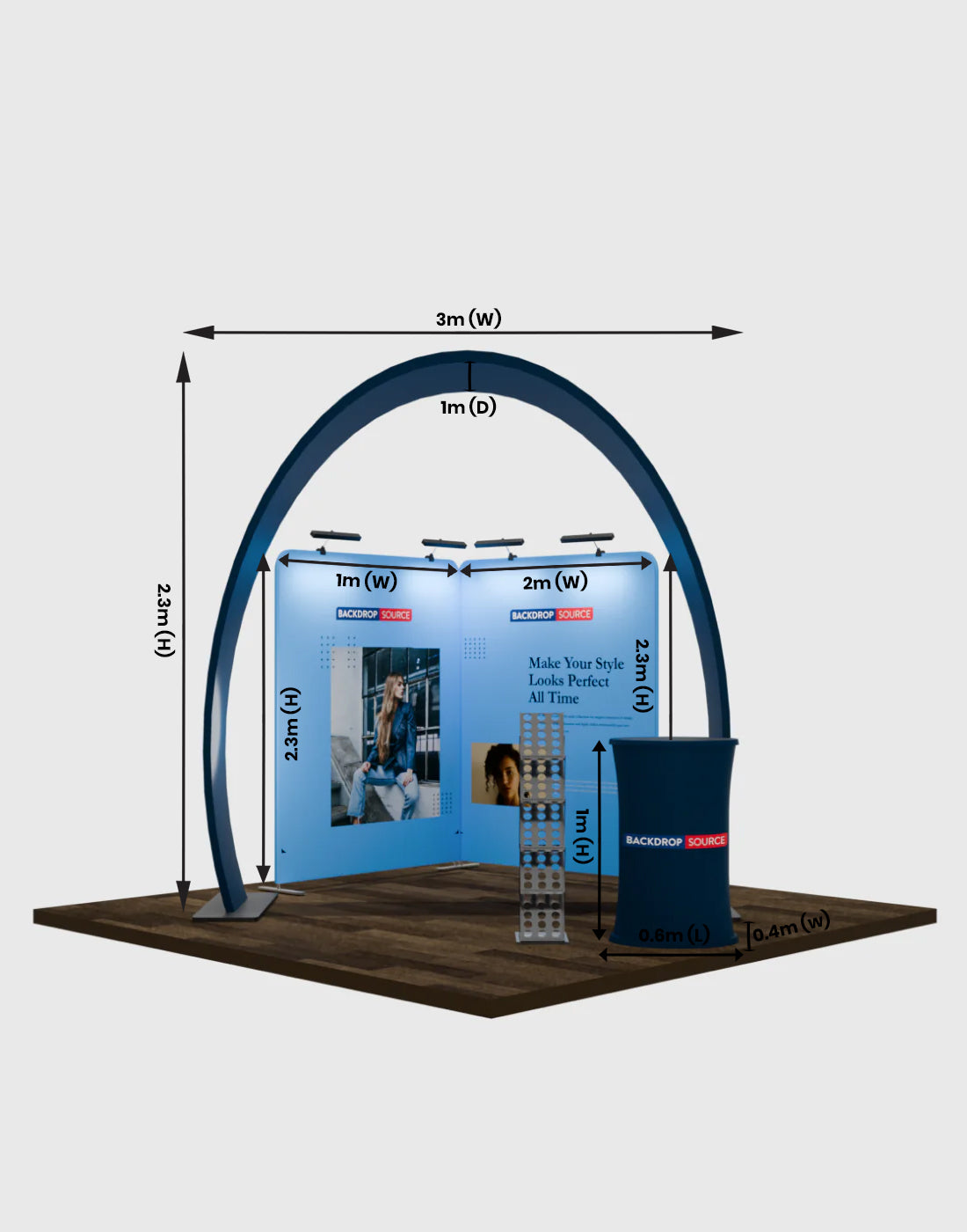 Modulaire hoefijzerboog tentoonstellingsset voor 3m brede stands