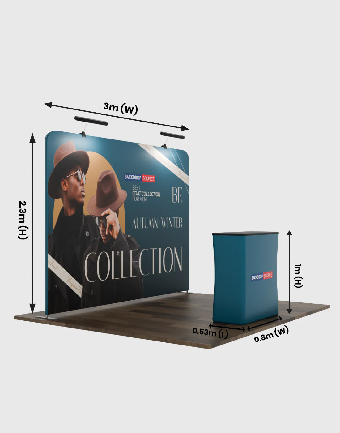 3m x 3m rechte Exhibit Pro 3-in-1 displaykit met Illume-verlichting