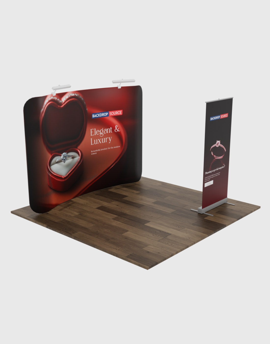 3m x 3m standset met achterwand en oprolbare bannerstandaard