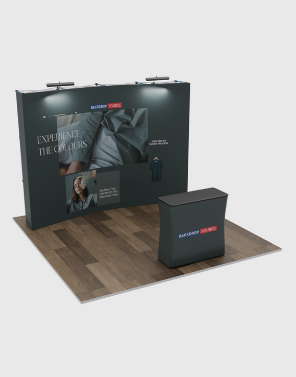 3m x 3m gebogen pop-up tentoonstellingsset Pro 3-in-1 met Illume-verlichting