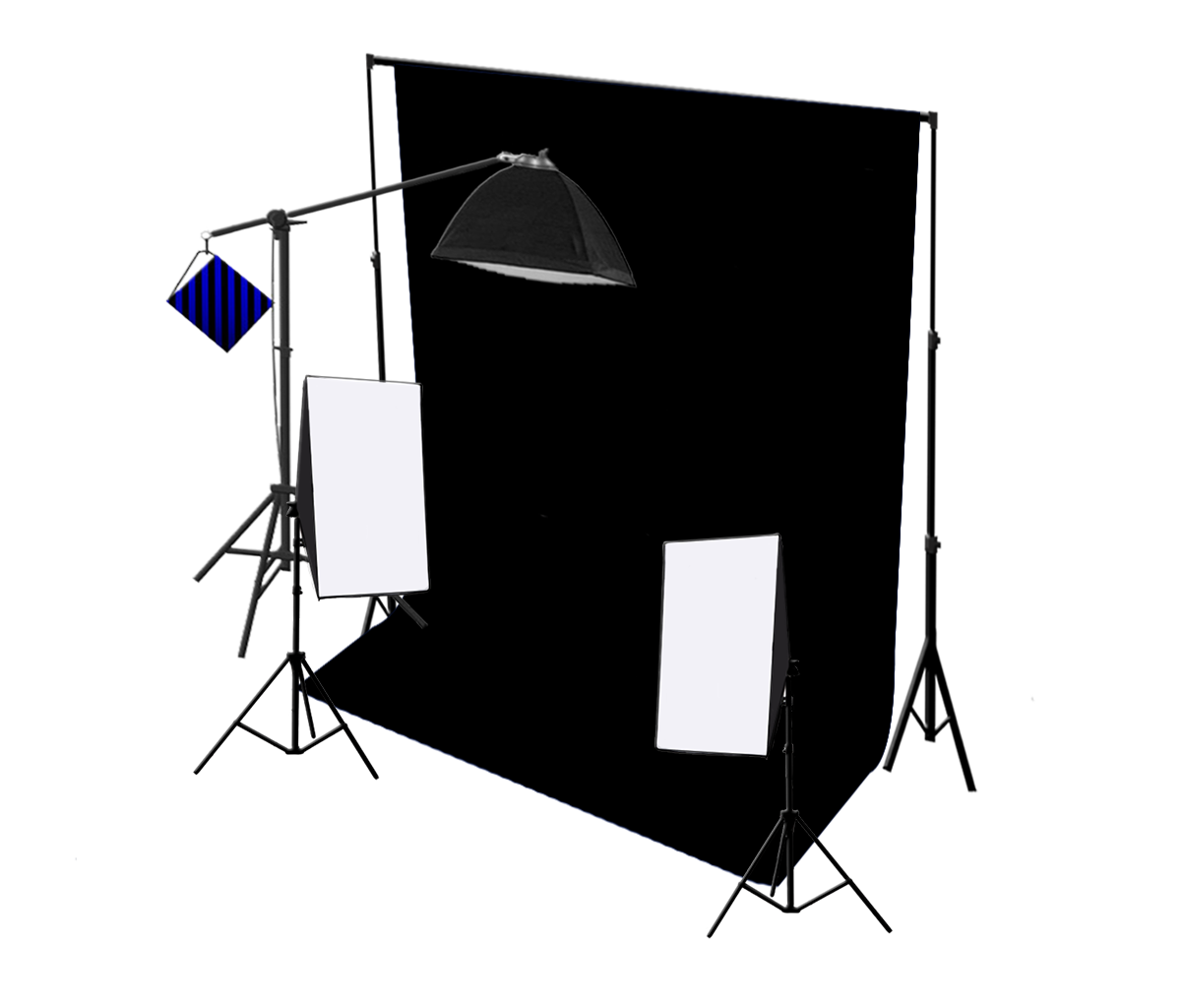 3-kops 750W continue studiosoftbox-apparatuurset met studioachtergrond en boomarm