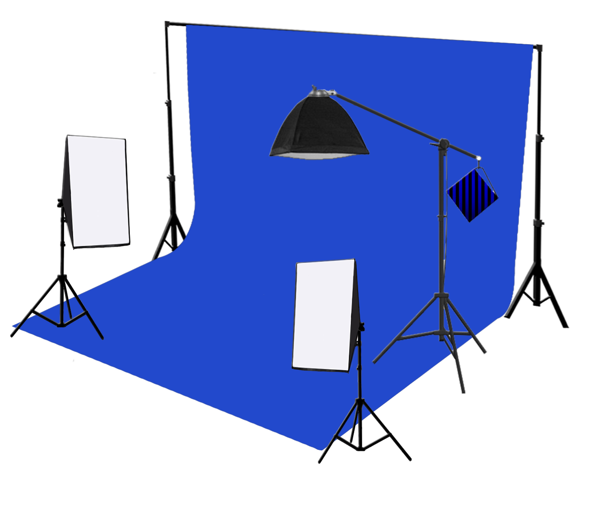 3-kops 750W continue softbox studioverlichting met studioachtergrond en boomarm-apparatuurkit