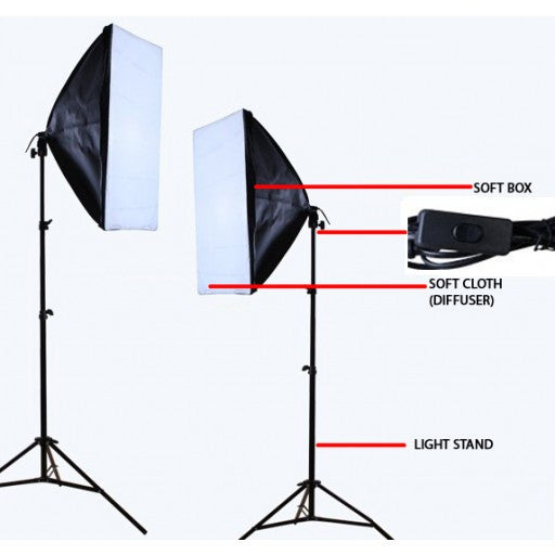 3 head 750w continuous softbox kit with chroma key backdrop
