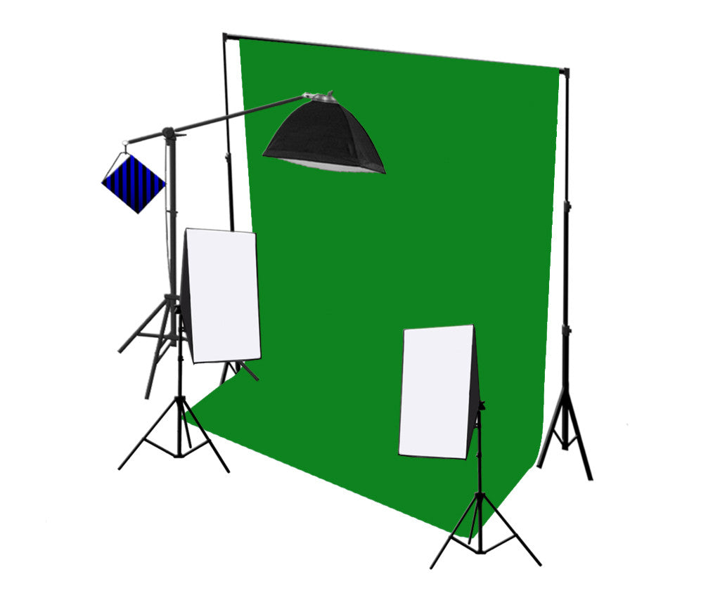 3-kops 750W continue softbox studioverlichting met studioachtergrond en boomarm-apparatuurkit