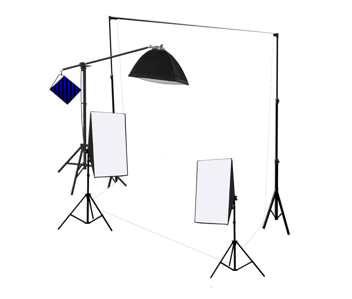 3-kops 750W continue studiosoftbox-apparatuurset met studioachtergrond en boomarm