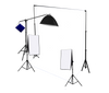 3-kops 750W continue studiosoftbox-apparatuurset met studioachtergrond en boomarm