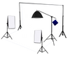 3-kops 750W continue studiosoftbox-apparatuurset met studioachtergrond en boomarm